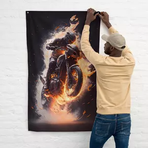 fahne zum aufhängen und als wanddekoration: biker in flammen online kaufen bei shomugo gmbh