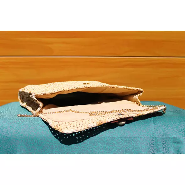 bamboo straw yarn clutch: handcrafted elegance with leather appliques online kaufen bei ankrela "andrea's kreativ laden"